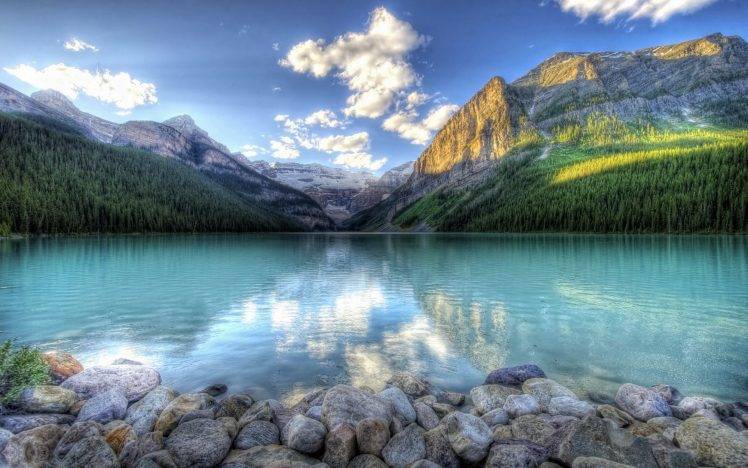 mountain, Lake, Forest, Rock, Landscape, Nature HD Wallpaper Desktop Background