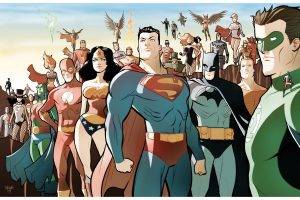 Justice League, Superman, Batman, Wonder Woman, Green Lantern, The Flash, Martian Manhunter, Supergirl, Aquaman, Green Arrow, Hawkgirl