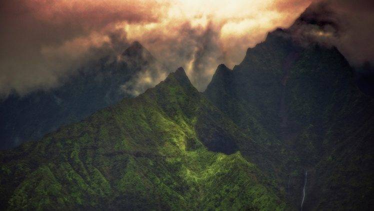 landscape, Nature, Clouds, Sunrise, Mountain, Creeks, Green, Kauai, Summit HD Wallpaper Desktop Background
