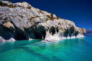 nature, Landscape, Cave, Cathedral, Lake, Chile, Erosion, Water, Turquoise, Island, Rock