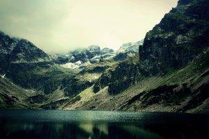 mountain, Frost, Lake, Overcast, Landscape