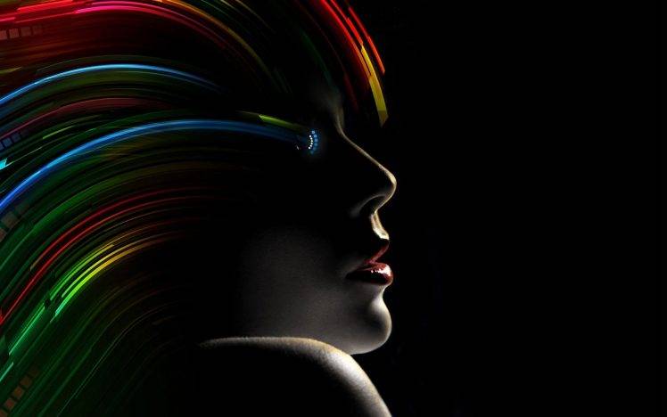 Wonder Woman, Abstract, Dark, Colorful, Black Background, Women, Photo Manipulation, Lipstick, Red Lipstick, Face HD Wallpaper Desktop Background
