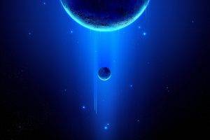 space, Stars, Planet, Moon, Blue, Space Art