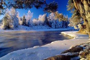landscape, Nature, River, Ice, Snow, Trees