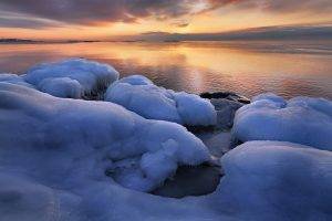 water, Ice, Landscape, Calm, Sunset, Nature