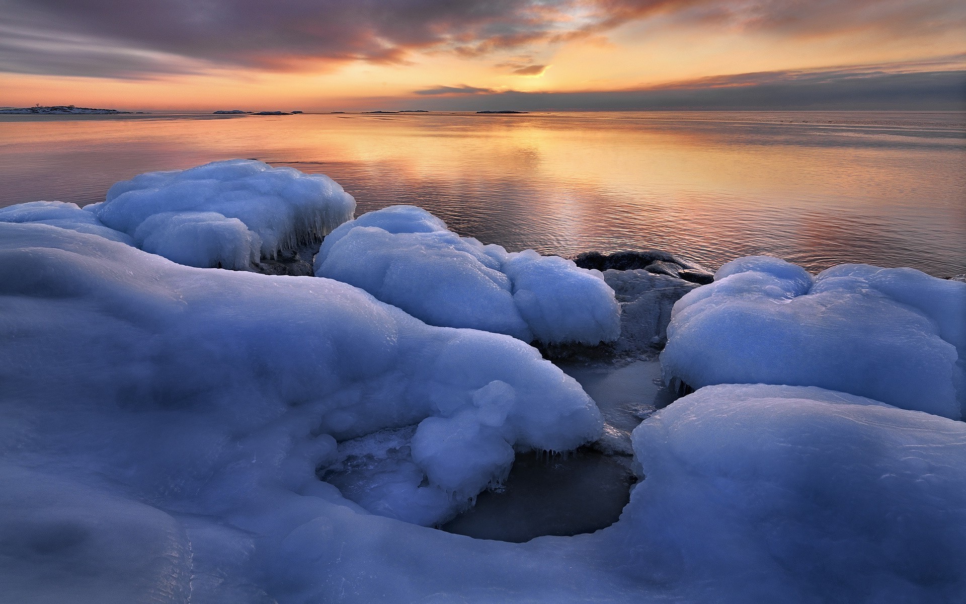 water, Ice, Landscape, Calm, Sunset, Nature Wallpaper