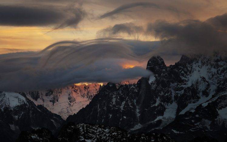 landscape, Nature, Mountain, Sunrise, Alps, Clouds, Snowy Peak, Summit, Cold HD Wallpaper Desktop Background