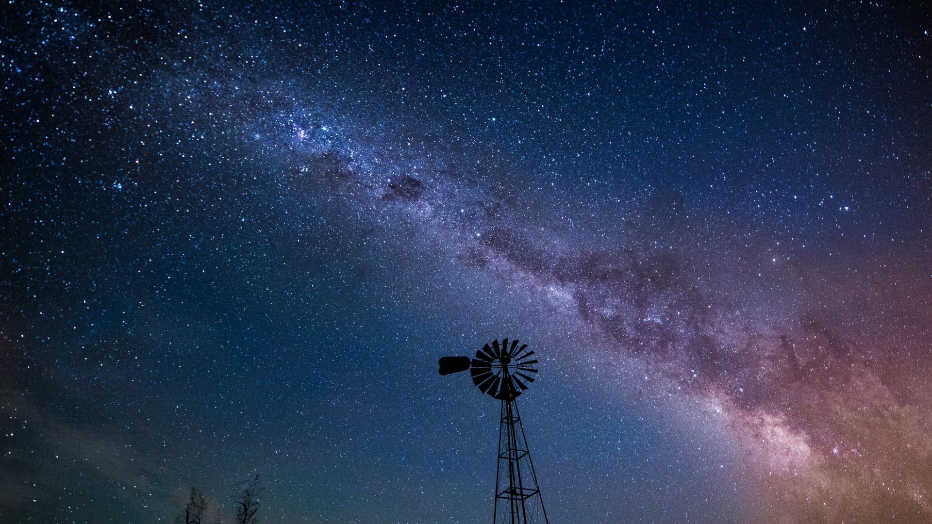 nature, Landscape, Night, Stars, Long Exposure, Clear Sky, Tower, Trees, Milky Way, Wheels, Silhouette Wallpaper