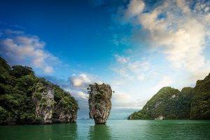landscape, Nature, Sea, Island, Bay, Trees, Shrubs, Limestone, Rock, Tropical, Clouds, Thailand