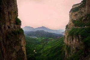 landscape, Nature, Valley, Cliff, Sunrise, Shrubs, Canyon, Village, China