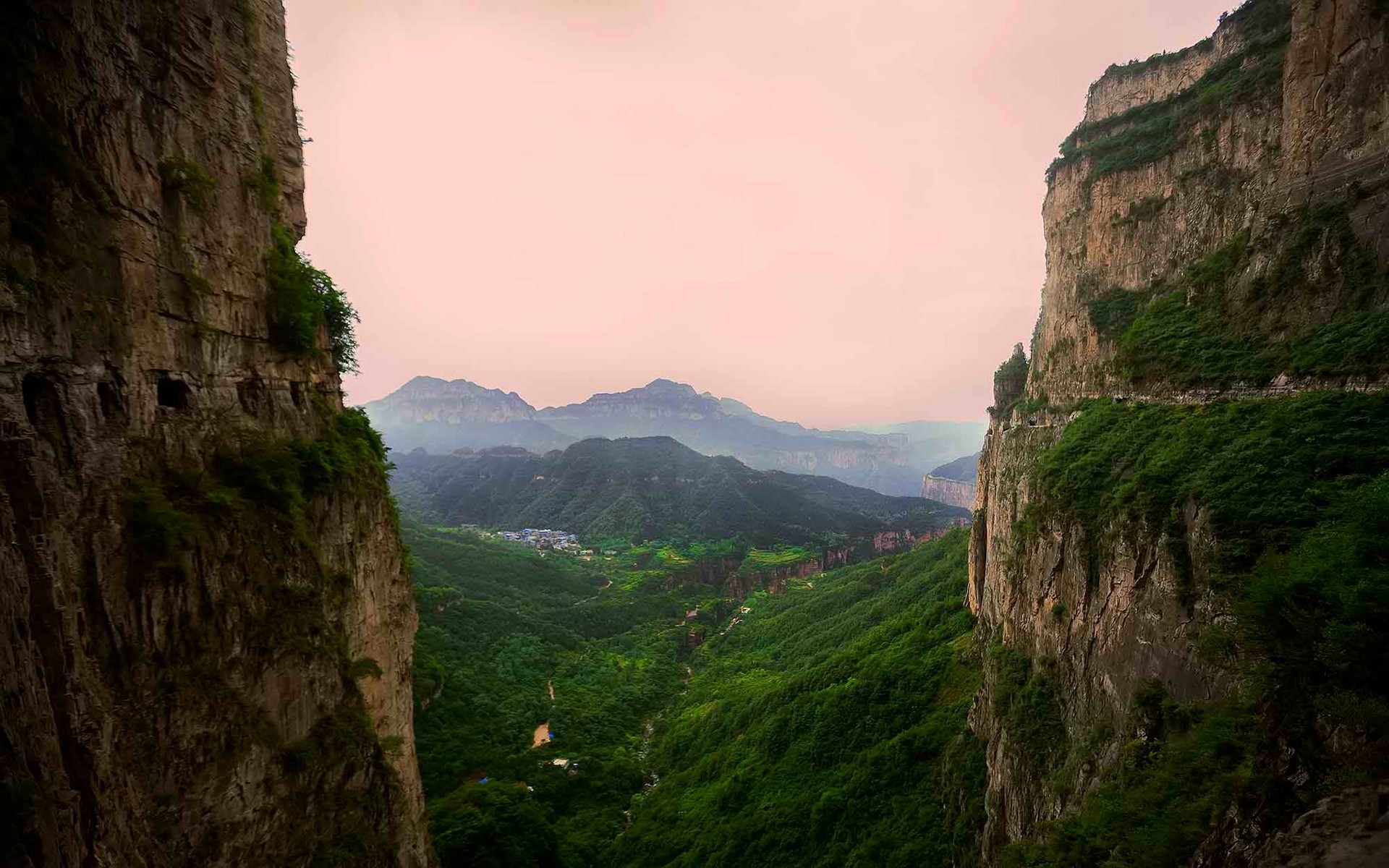 landscape, Nature, Valley, Cliff, Sunrise, Shrubs, Canyon, Village, China Wallpaper