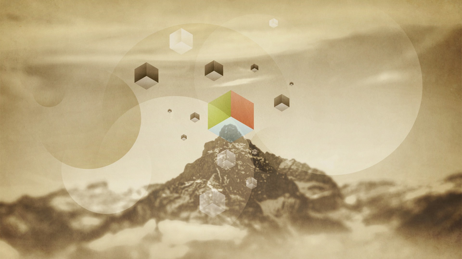 abstract, Cube, Mountain, Circle Wallpaper