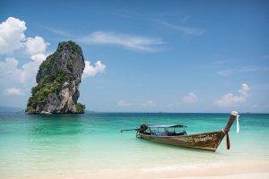 nature, Landscape, Rock, Island, Boat, Sea, Sand, Thailand, Tropical, Clouds, Beach, Water, Calm