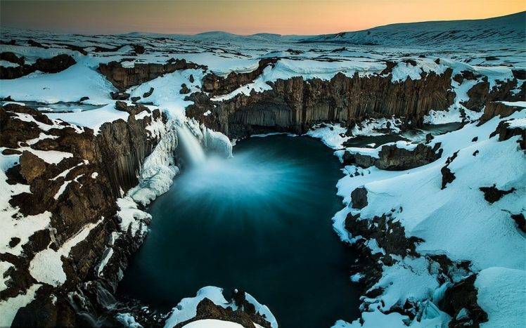 nature, Landscape, Iceland, Waterfall, Long Exposure, Pond, Snow, Winter, Cliff, Hill, Cold HD Wallpaper Desktop Background