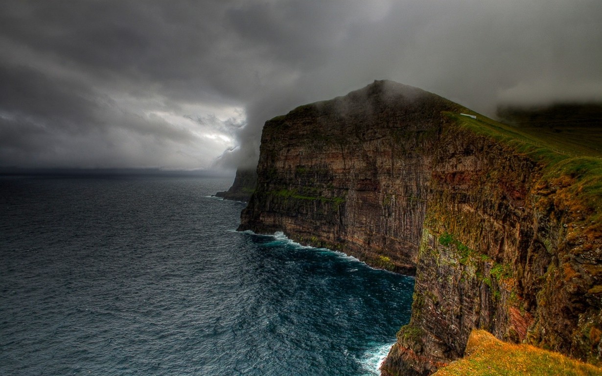 nature, Landscape, Clouds, Storm, Cliff, Sea, Coast, Faroe Islands Wallpaper