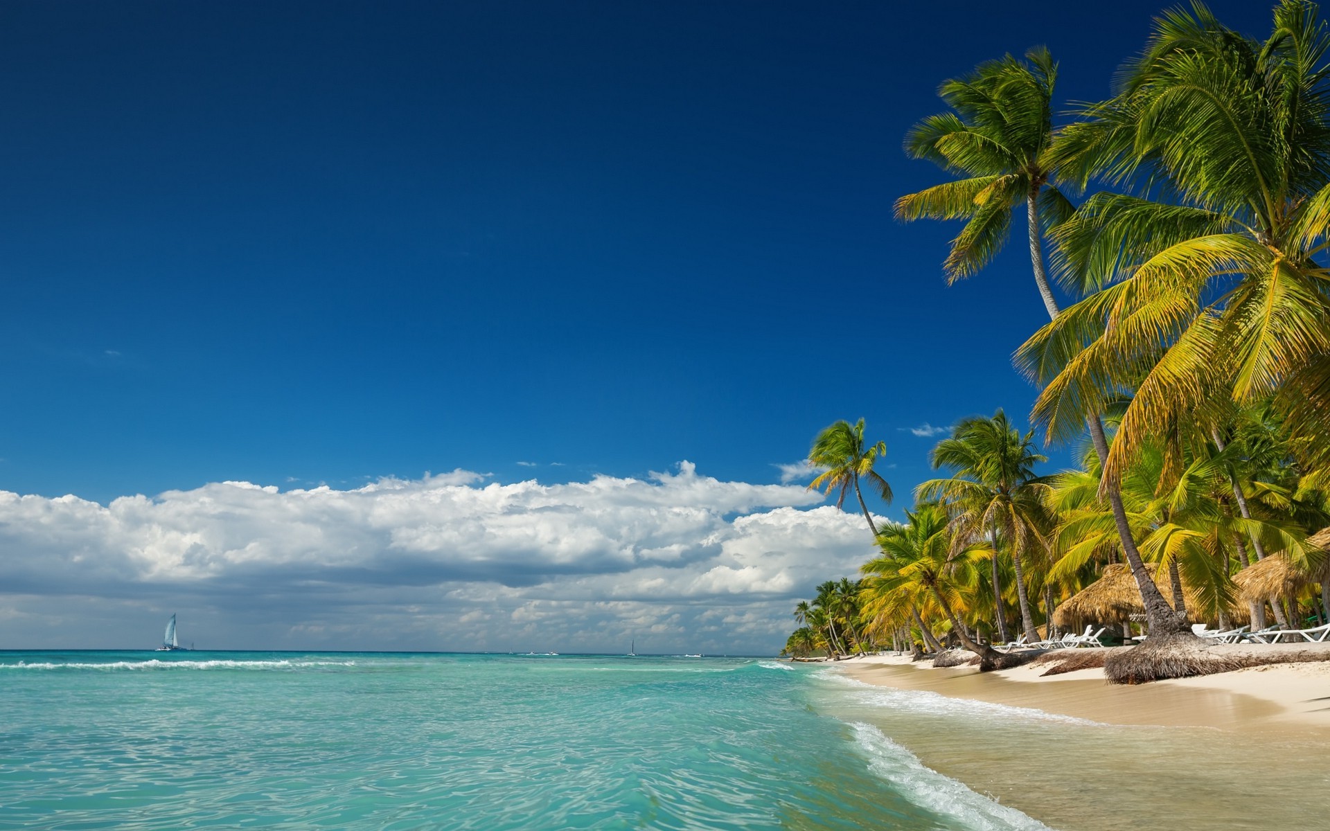landscape, Nature, Island, Beach, Palm Trees, Sea, Summer, Clouds, Tropical, Vacations Wallpaper
