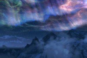 The Elder Scrolls V: Skyrim, Video Games, Clouds, Aurorae, Sky, Mountain