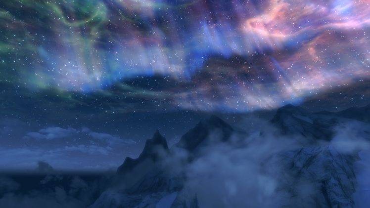 The Elder Scrolls V: Skyrim, Video Games, Clouds, Aurorae, Sky, Mountain HD Wallpaper Desktop Background