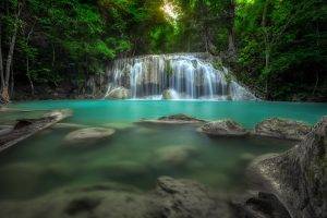 nature, Landscape, Waterfall, Forest, Thailand, Trees, Pond, Green, Turquoise, Tropical
