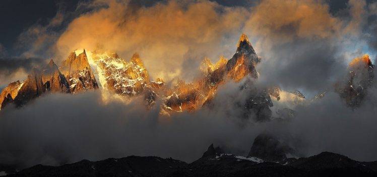 landscape, Nature, Sunset, Clouds, Mountain, Summit, Snowy Peak, Alps HD Wallpaper Desktop Background