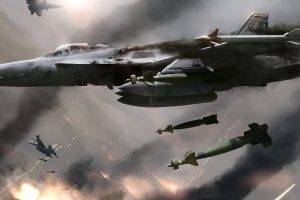 artwork, Digital Art, Military Aircraft, Aircraft, FA 18 Hornet, Dogfight, Bombs