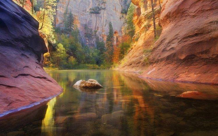 nature, Landscape, Colorful, River, Arizona, Trees, Fall, Rock, Canyon, Water HD Wallpaper Desktop Background