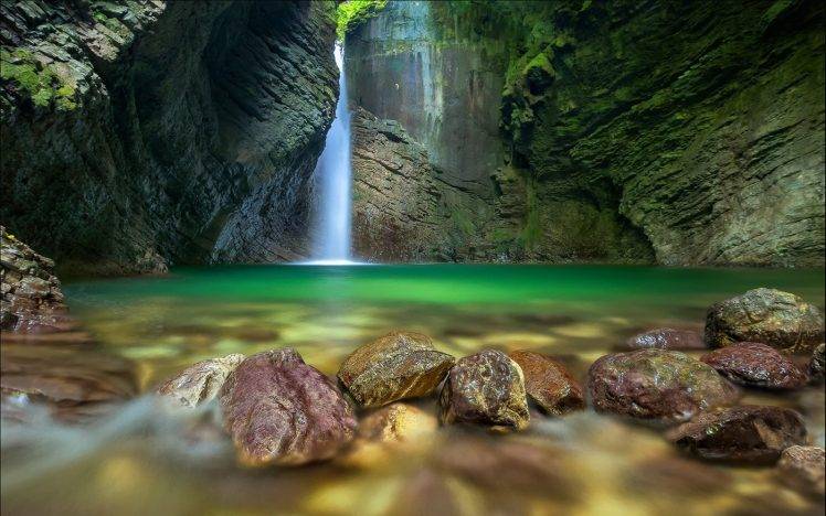 nature, Landscape, Pond, Waterfall, Long Exposure, Rock, Moss, Erosion HD Wallpaper Desktop Background