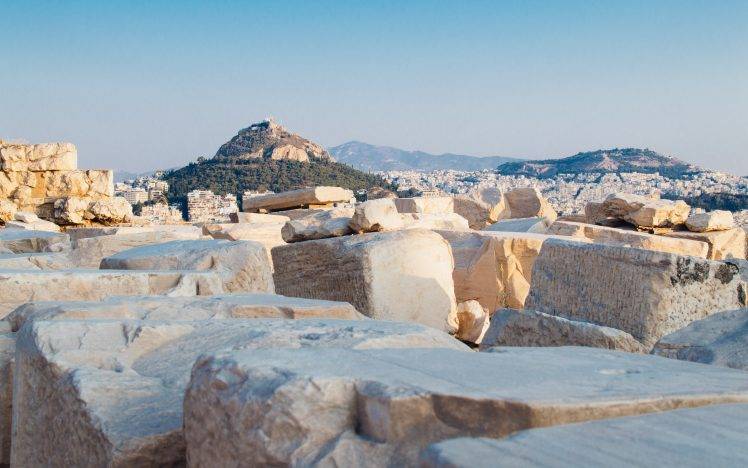 Greece, Lycabettus, Athens, Hill, Acropolis, Landscape, Cityscape, Ruin, Rock, Europe, Clear Sky HD Wallpaper Desktop Background
