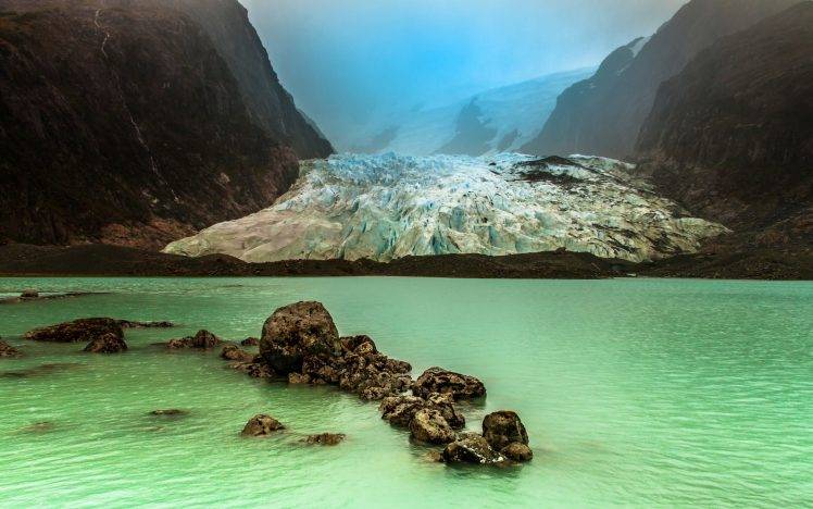 landscape, Nature, Mist, Glaciers, Lake, Chile, Mountain, Cold, Water, Green HD Wallpaper Desktop Background