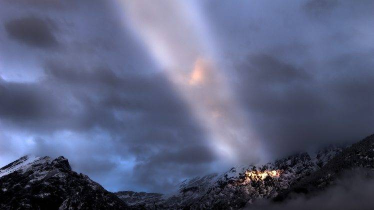 nature, Landscape, Mountain, Clouds, Sun Rays, Sunlight, Snow, Snowy Peak, Mist HD Wallpaper Desktop Background
