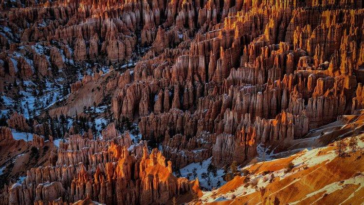 nature, Landscape, Mountain, Utah, USA, Rock, Rock Formation, Hill, Snow, Winter, Sunlight, Trees, Forest HD Wallpaper Desktop Background