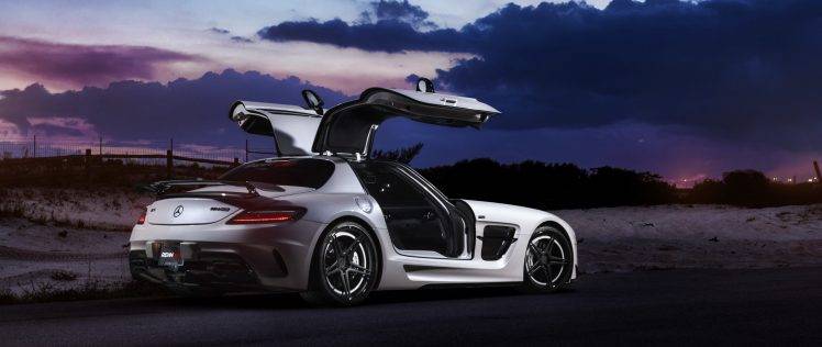 Mercedes Benz SLS AMG, Gull Wing Door, Rear View HD Wallpaper Desktop Background