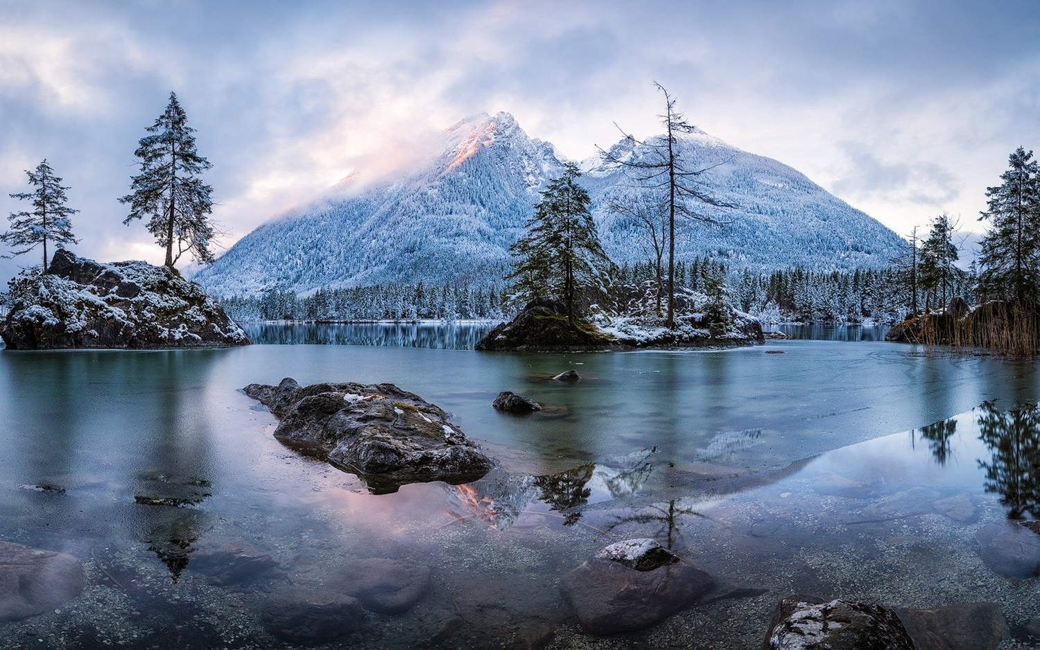 lake, Mountain, Sunrise, Nature, Trees, Frost, Snow, Forest, Landscape