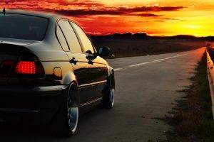 BMW E46, Photoshopped, Sunset, Road, Driving, Car