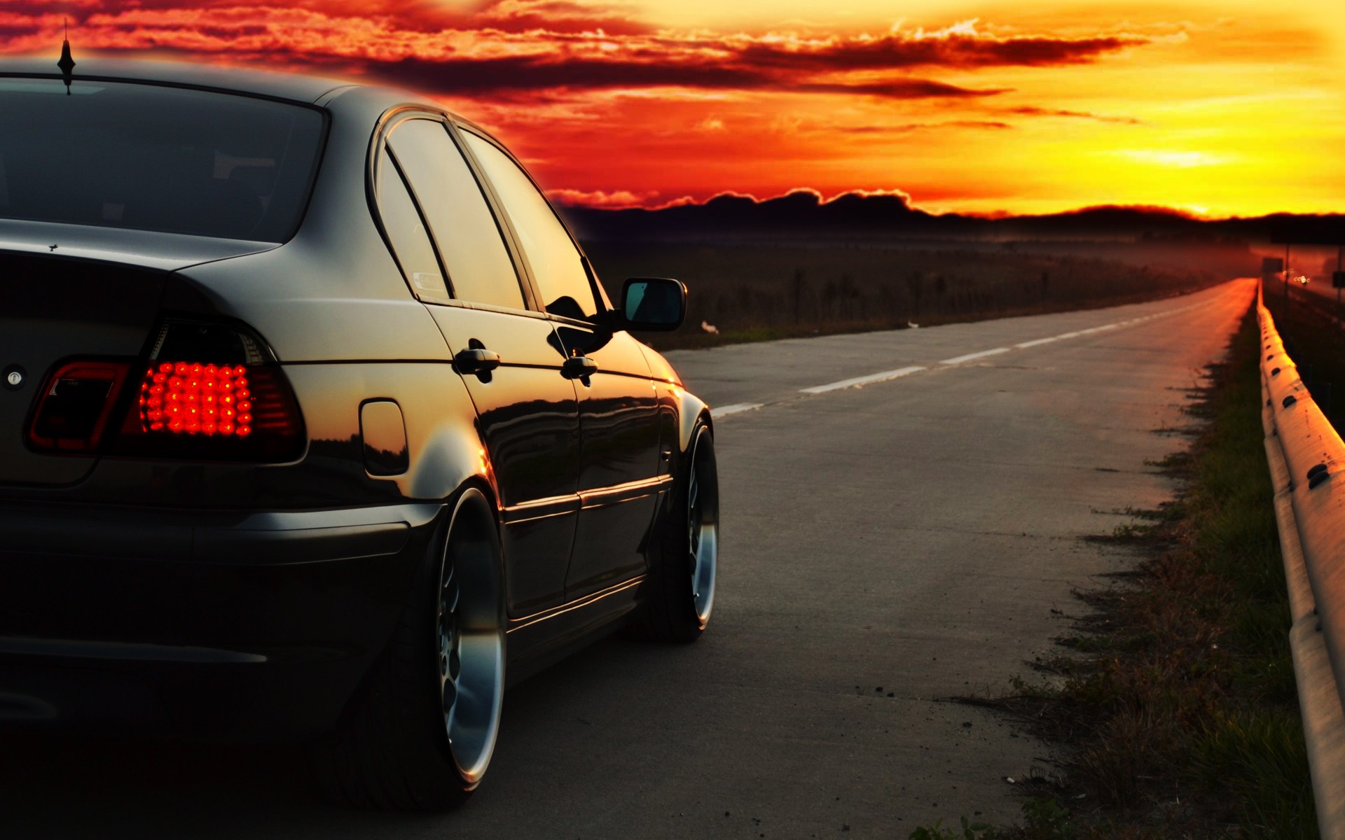 BMW E46, Photoshopped, Sunset, Road, Driving, Car Wallpapers HD