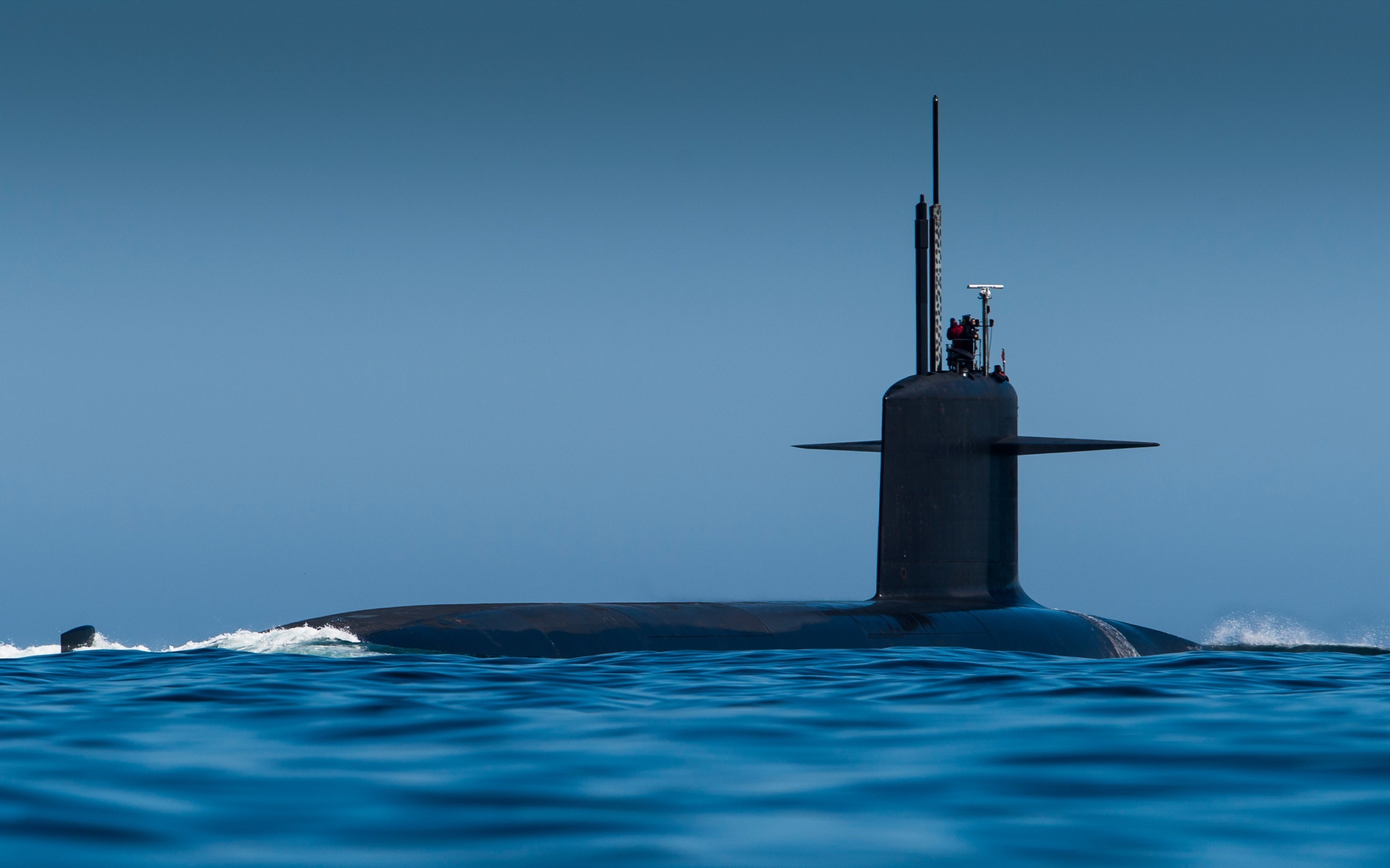 nature, Landscape, Sea, Water, Submarine, Waves, Blue, Men, Military, Antenna, Sky, Clear Sky Wallpaper