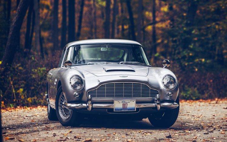 car, Aston Martin, Aston Martin DB5, Fall, Road, Forest, 007, James Bond, Leaves HD Wallpaper Desktop Background