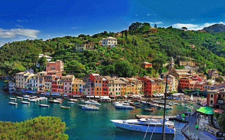 city, Cityscape, Landscape, Sea, Boat, Building, Forest, Bay, Portofino, Italy, Colorful HD Wallpaper Desktop Background