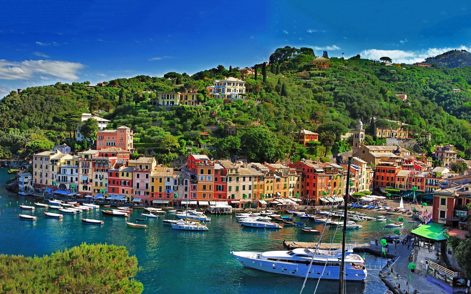 city, Cityscape, Landscape, Sea, Boat, Building, Forest, Bay, Portofino, Italy, Colorful Wallpaper
