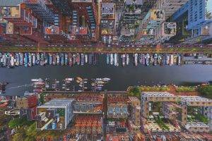 architecture, Modern, Cityscape, City, Building, Skyscraper, Urban, Street, Amsterdam, Netherlands, Water, Boat, Ship, Car, Trees, Aerial View, River, Rooftops, Canal, Birds Eye View