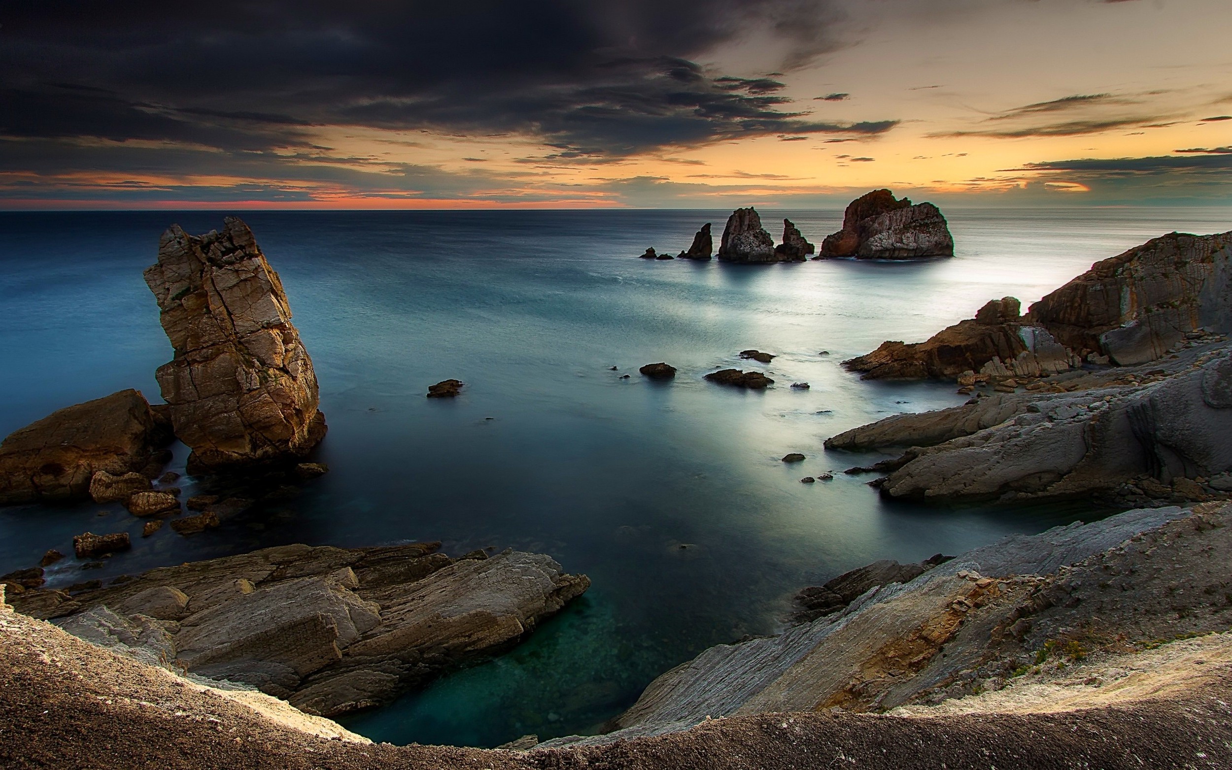 nature, Landscape, Sunset, Sea, Coast, Rock, Clouds, Blue, Sky, Water, Spain Wallpaper