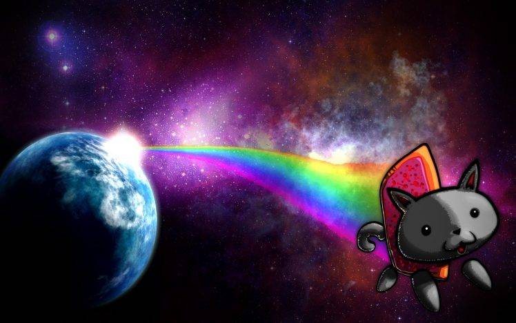 Nyan Cat Memes Cat Planet Space Rainbows Stars Digital Art