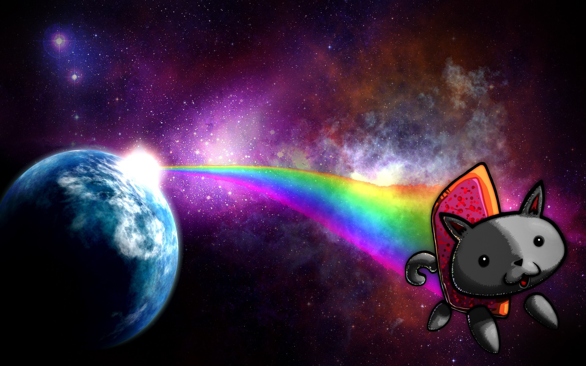 nyan cat memes cat planet space rainbows stars digital art wallpapers hd de...