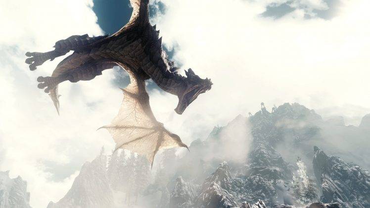 The Elder Scrolls V: Skyrim, The Elder Scrolls, Dragon, Mountain HD Wallpaper Desktop Background