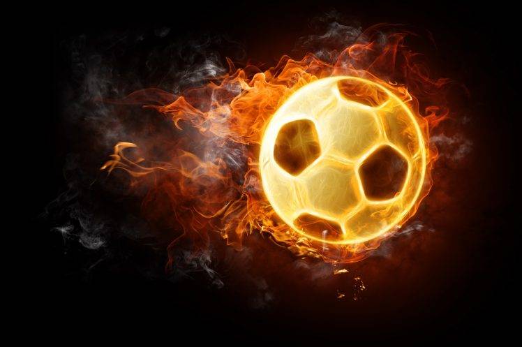 black Background, Digital Art, Soccer, Ball, Soccer Ball, Fire, Smoke, Pentagons, Burning HD Wallpaper Desktop Background