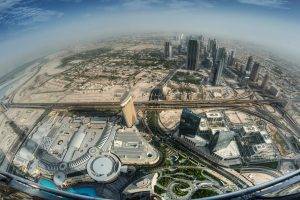 landscape, Skyscraper, Highway, Cityscape, Architecture, Fisheye Lens, Mist, Dubai, United Arab Emirates, Urban, Balconies
