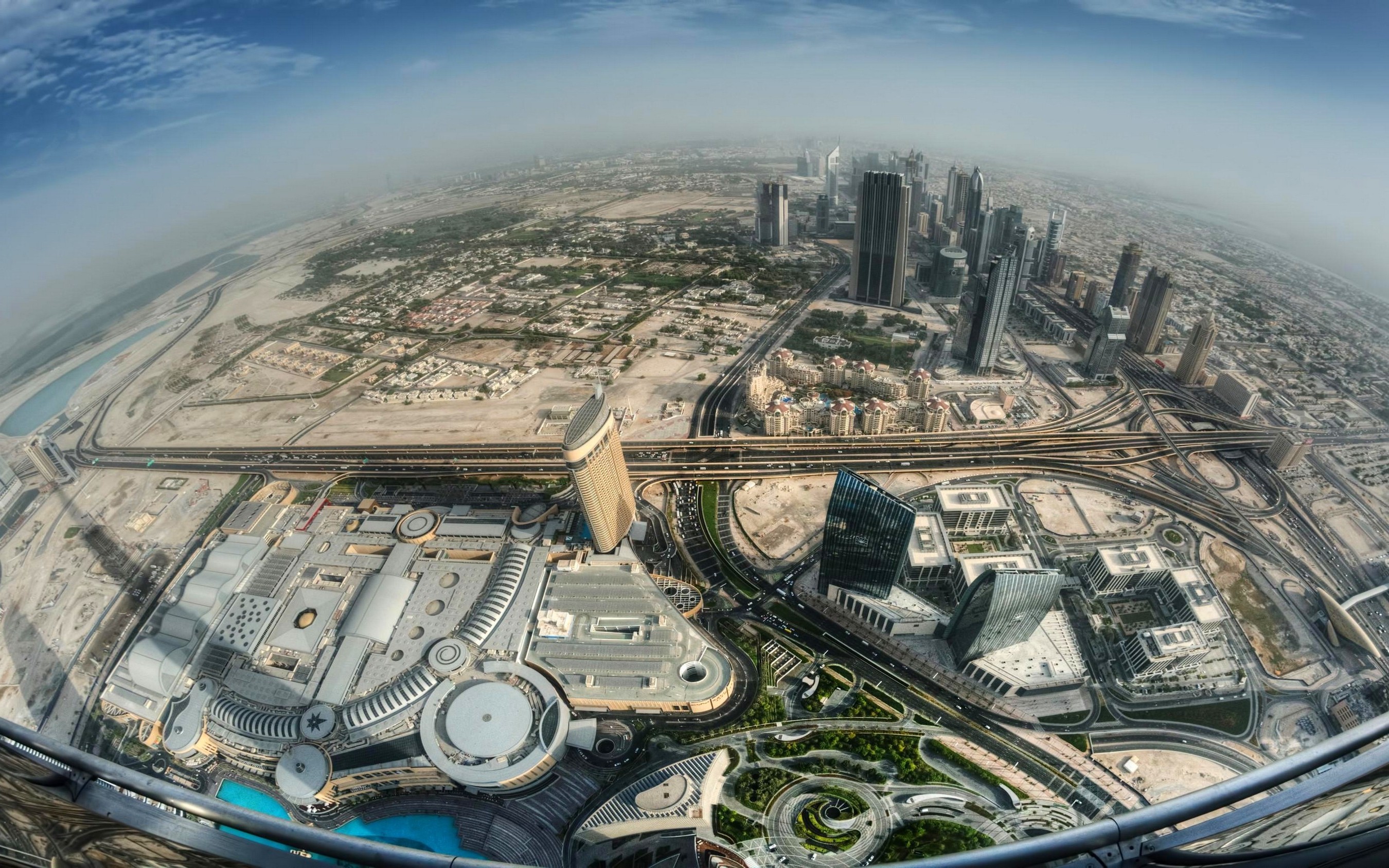 landscape, Skyscraper, Highway, Cityscape, Architecture, Fisheye Lens, Mist, Dubai, United Arab Emirates, Urban, Balconies Wallpaper