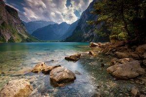 nature, Landscape, Alps, Summer, Lake, Mountain, Trees, Clouds, Water