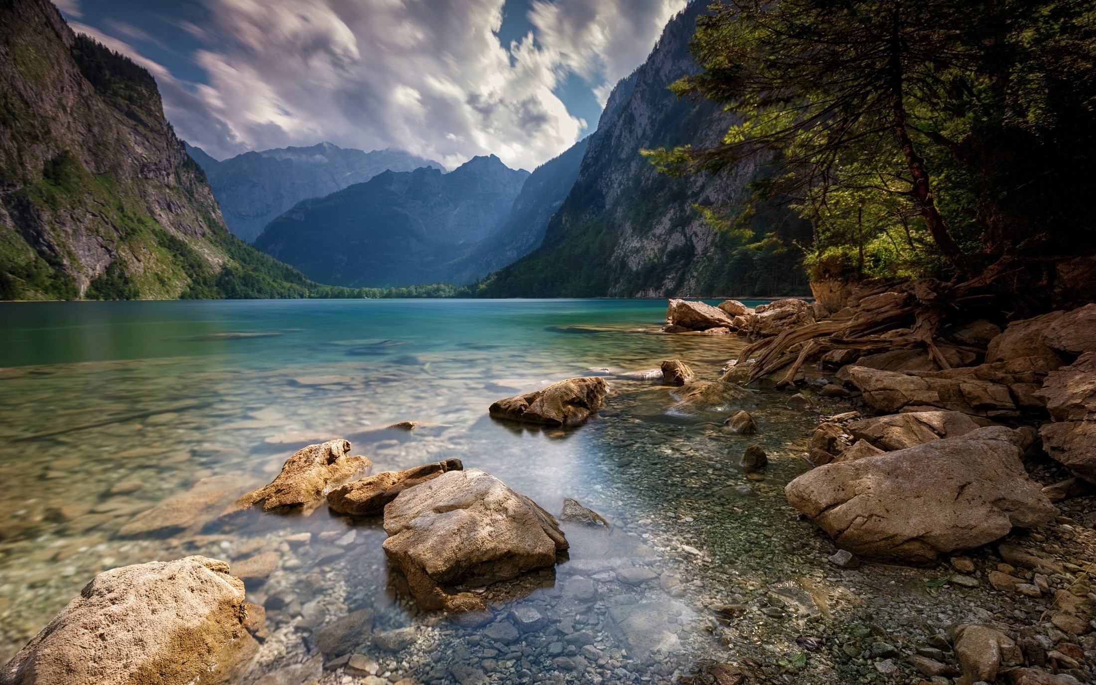 nature, Landscape, Alps, Summer, Lake, Mountain, Trees, Clouds, Water Wallpaper