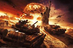 world In Conflict, Video Games, Soviet Army, Soviet Union, USSR, Statue, Statue Of Liberty, Aircraft, Military Aircraft, Helicopters, War, Explosion, Nuclear, Soldier, World War III